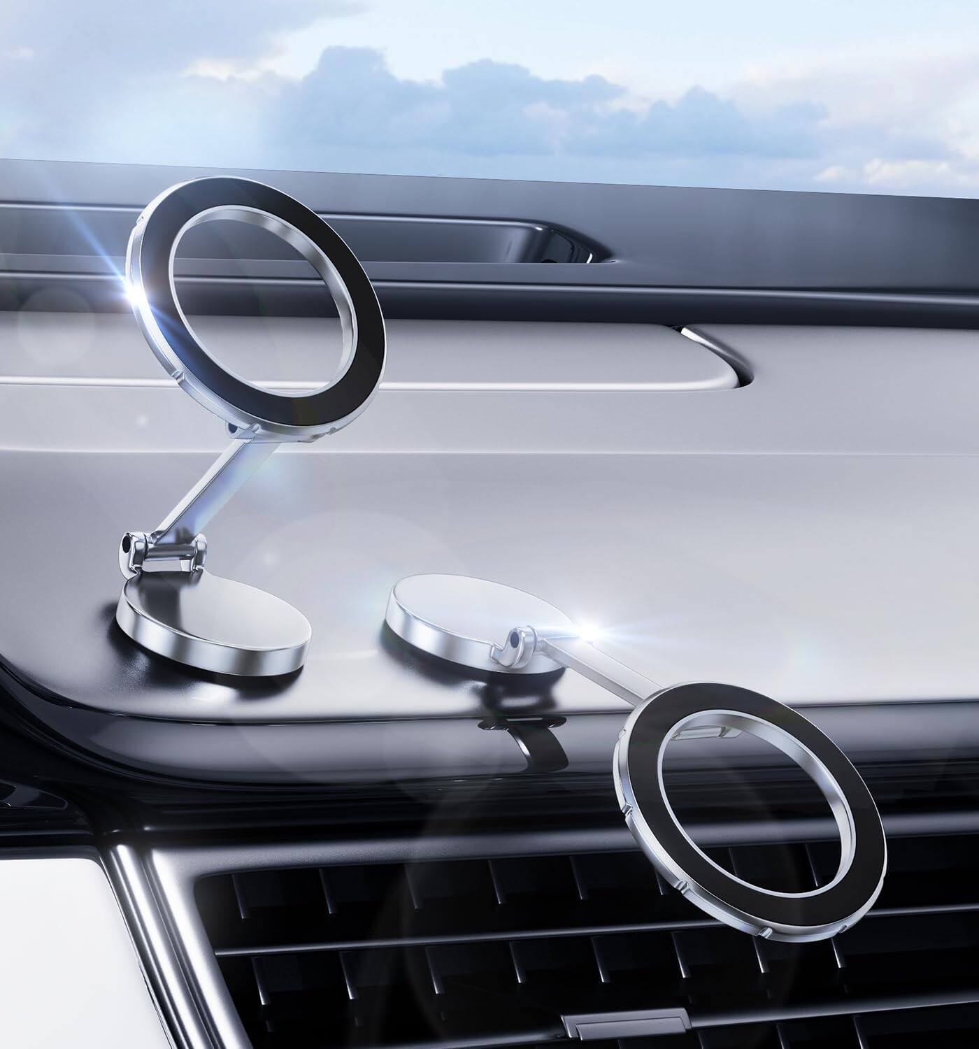 Alt View 4. TECH SAFARI - For Magsafe Phone Holder Car Mount Folding   360  Rotation Magnetic Strong Hands Holders Your Dash Fits - Black.