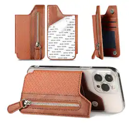 Stock Preferred - Slim Magnetic Snap-Kick Wallet Stick-On Phone Card Holder - Brown