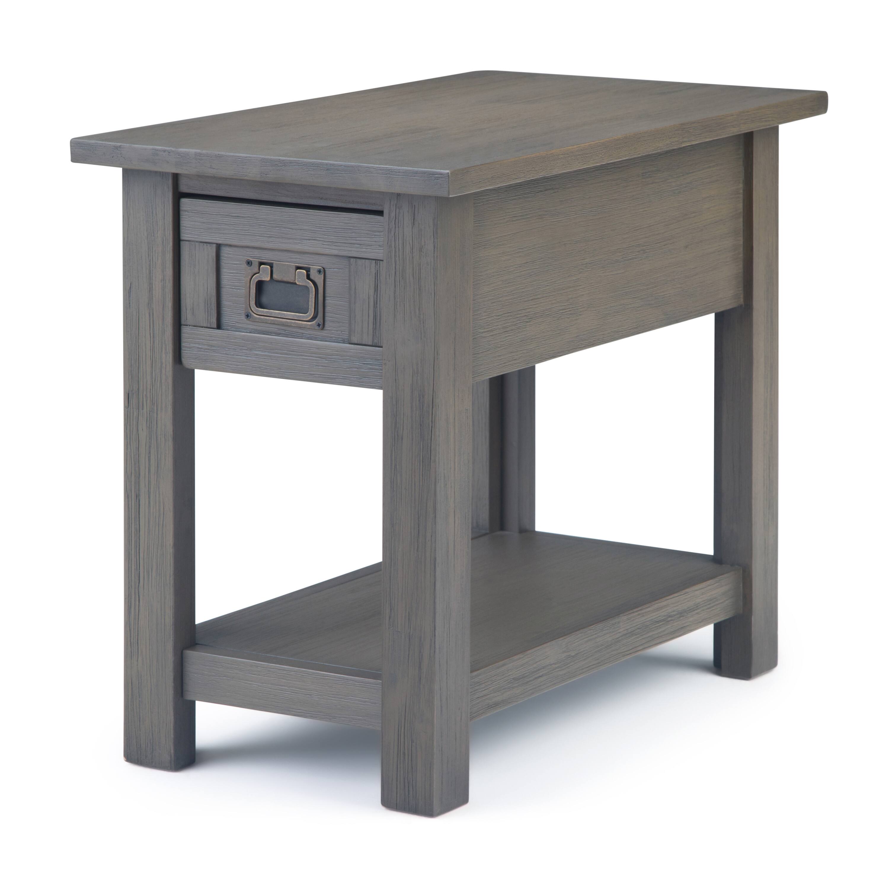 Angle. Simpli Home - Monroe Narrow Side Table - Farmhouse Grey.