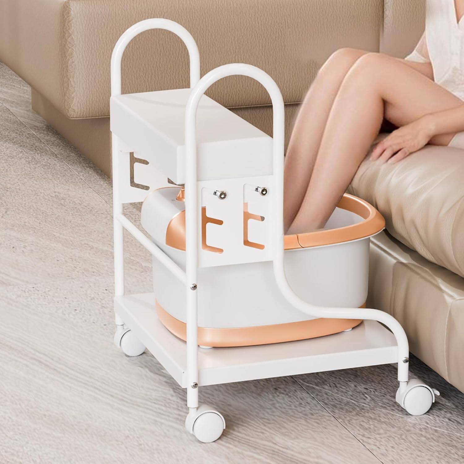 Angle. Winado - Pedicure Cart Foot Bath Trolley, Adjustable Height Salon Trolley with PU Cushion for Manicure & Foot Massage, Beauty Spa - White.