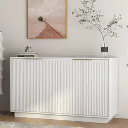 Z-Edge - 55.1" Buffet Cabinet with Storage, Fluted Sideboard Buffet Cabinet with Adjustable Shelves and 4 Doors for Living Room - White