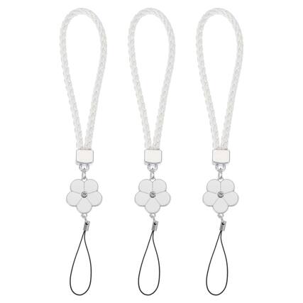 Front. Unique Bargains - 3pcs Creative Braided Flower Phone Charm Wrist Lanyard for Case Camera Keychain Hand String - White.