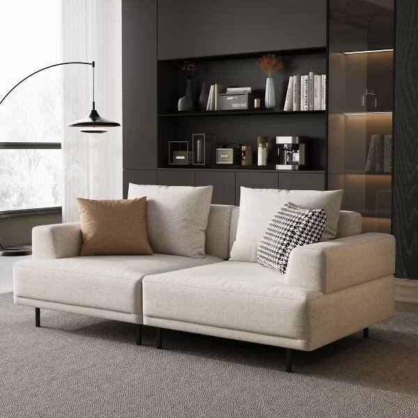 Alt View 1. luck idea - Modern Beige Linen 2‑Seater Modular Sofa, Small Loveseat Couch with Metal Legs for Living Room - white.