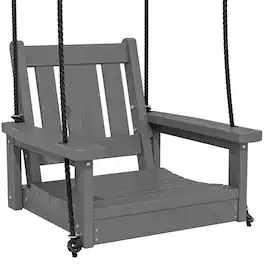 SERWALL - HDPE Heavy Duty Single Porch Swing for Patio Garden Yard, Grey - Gray