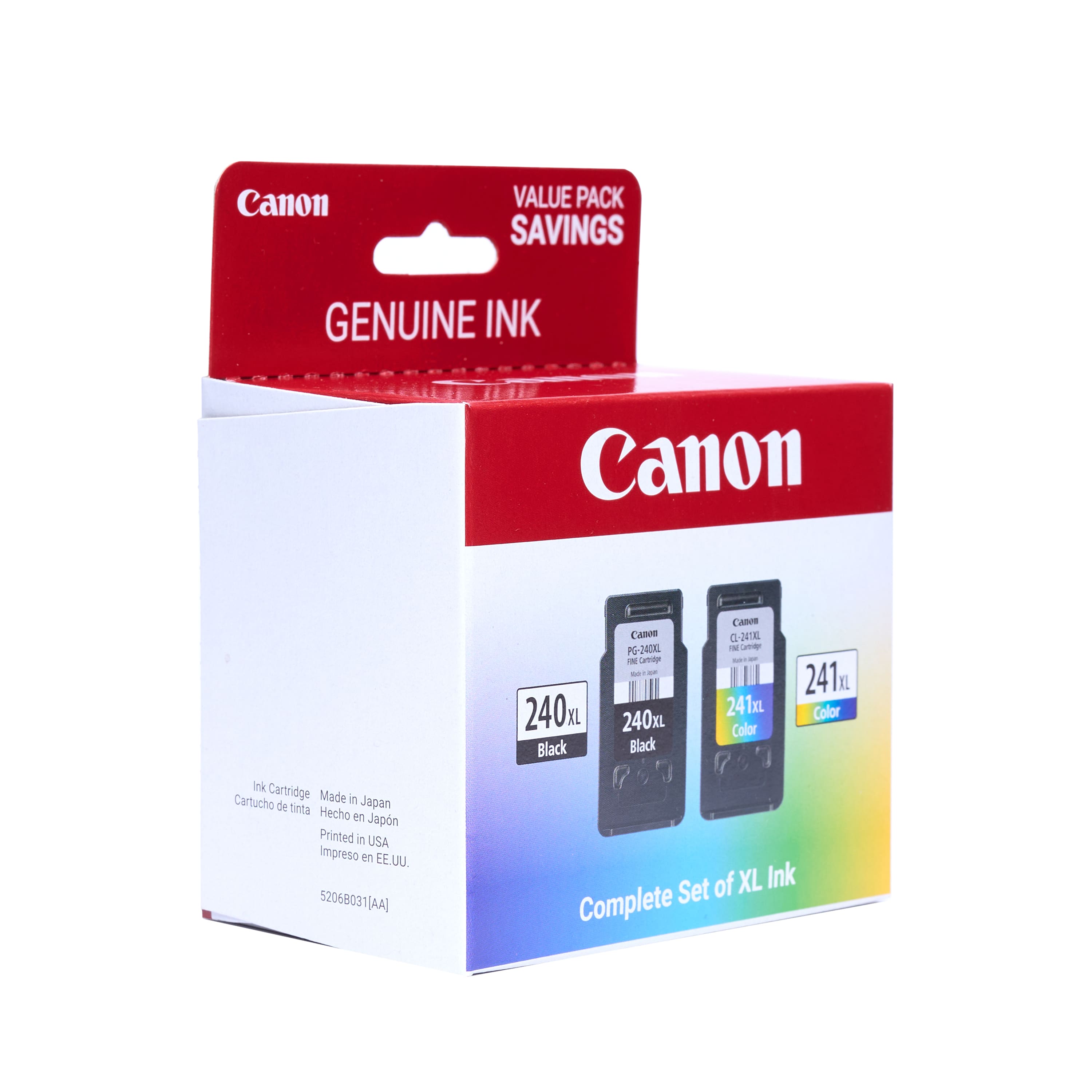 Canon Value Pack Saving Genuine Ink 240xL Black, Color 241m II, 241m, 240xL Black, 241m, 241m II, Color, Cartridge, Made in Japan, Printed in USA, 52068031(AA).