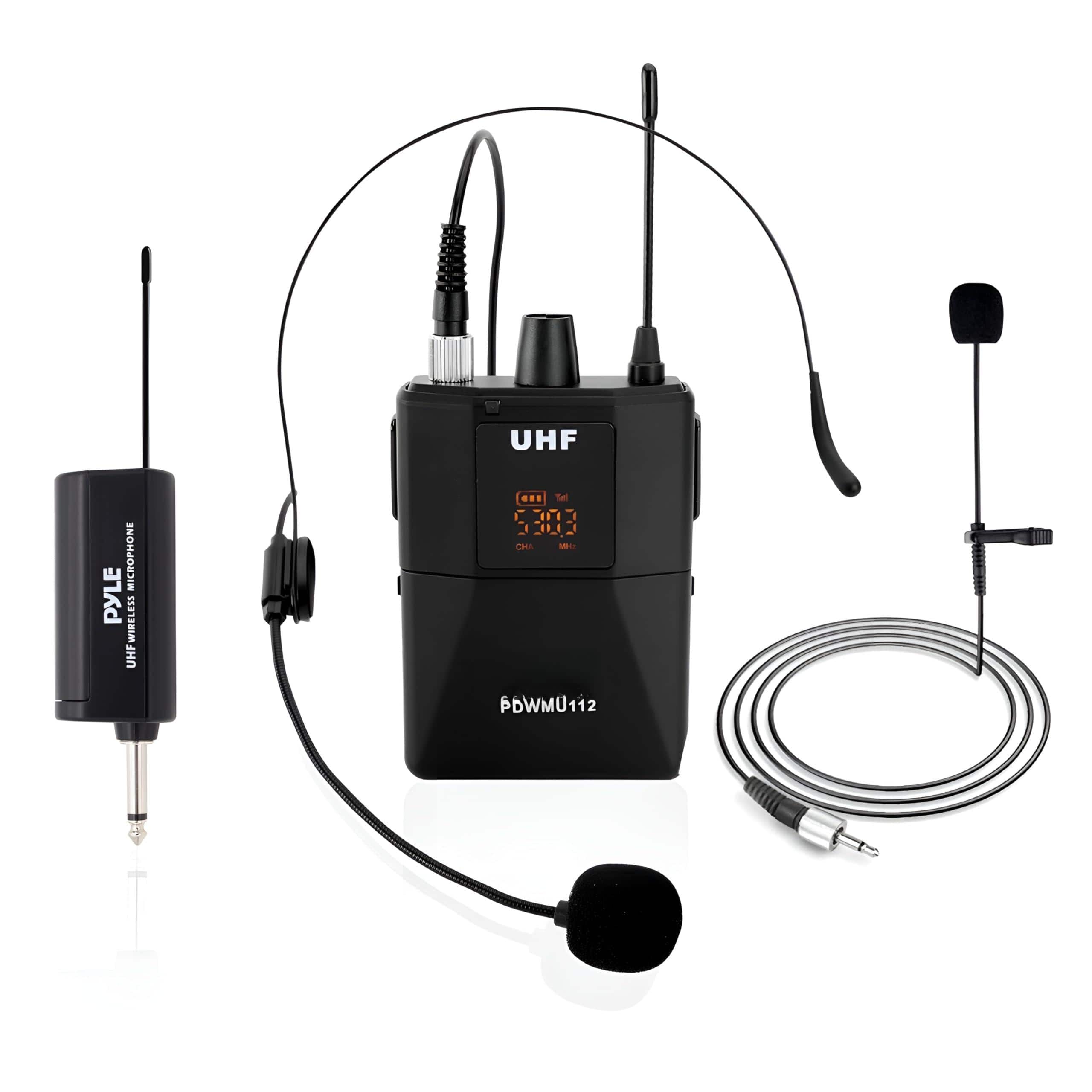 PO3TICJUNKI3 - Uhf Wireless Microphone System Kit Professional Cordless Set With Headset Lavalier Beltpack Transmitter - Default