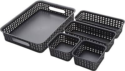 Front. Advantus - Advantus Plastic Weave Bins, Black, 5/Pack (37530) - Black.