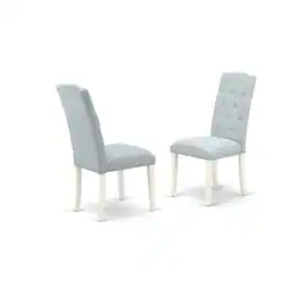 East West Furniture - 5-Pc Dining Room Table Set- 4 Parson Chairs with Baby Blue Linen Fabric Seat and Button Tufted - Multi-Color
