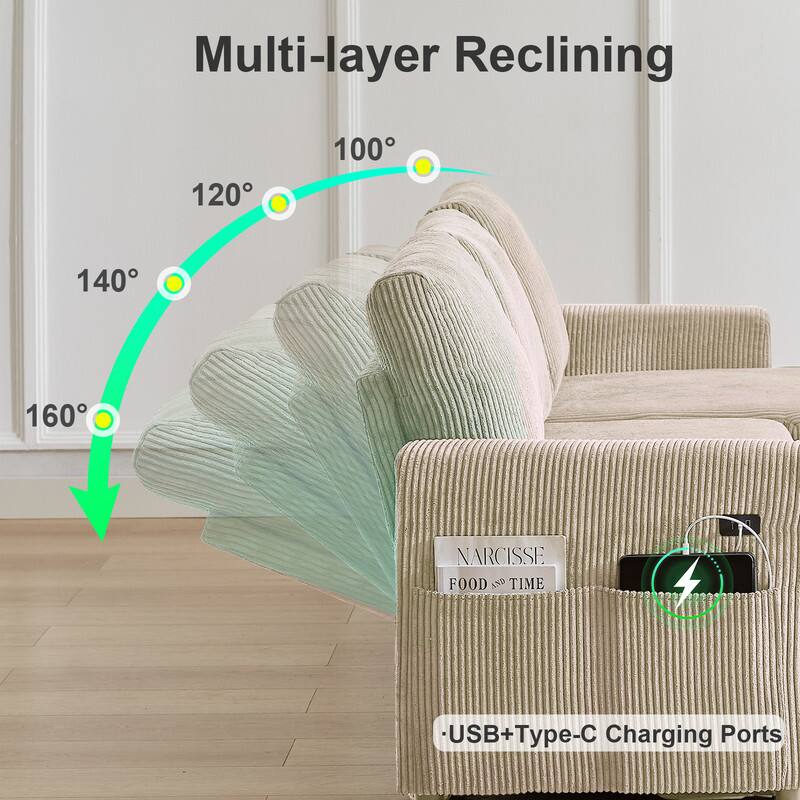 Multi-layer Reclining

120°
100°
140°
160°

NARCISSE
FOOD & TIME

USB+Type-C Charging Ports