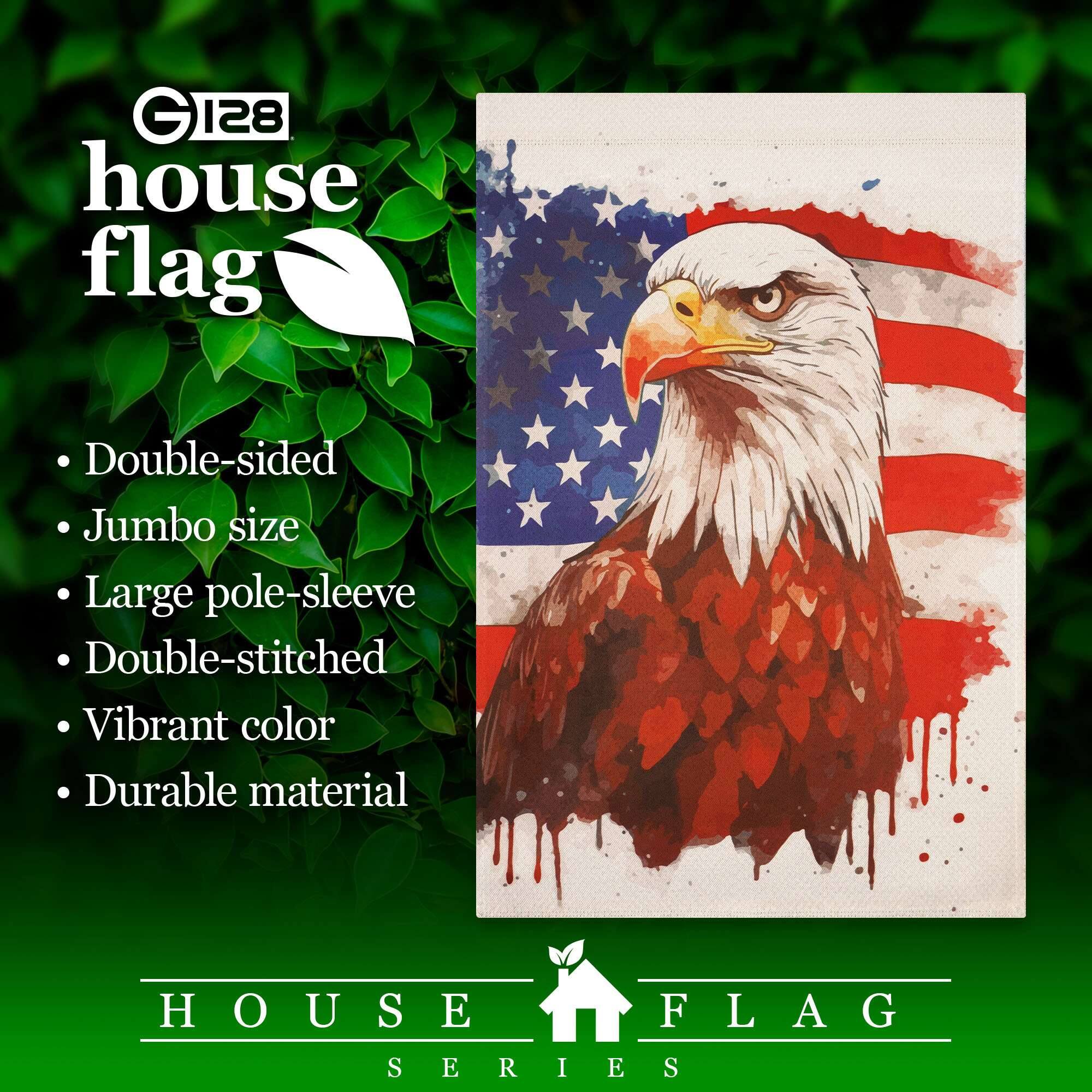 G128 house flag  
Double-sided  
Jumbo size  
Large pole-sleeve  
Double-stitched  
Vibrant color  
Durable material  

HOUSE FLAG SERIES