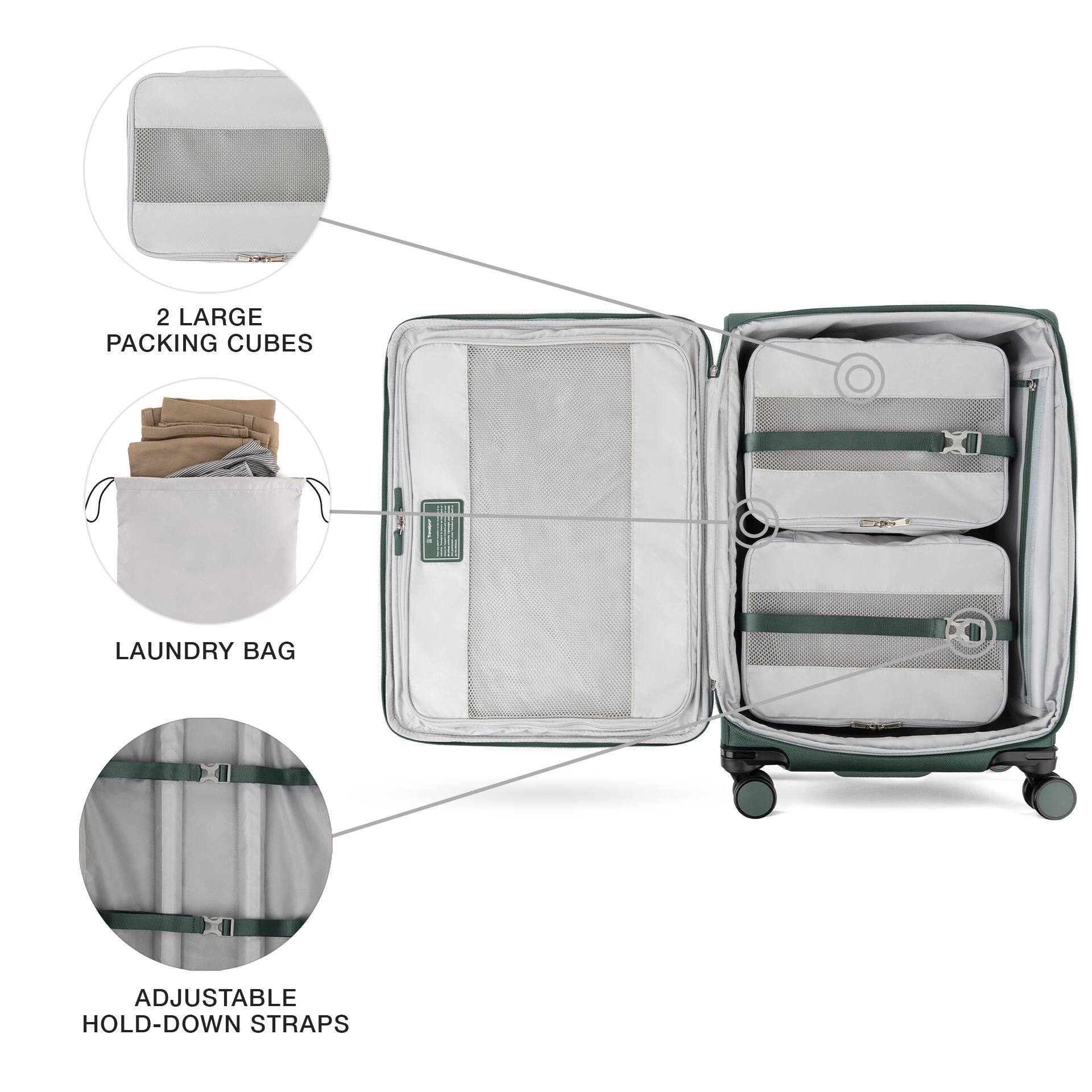 2 LARGE PACKING CUBES  
LAUNDRY BAG  
ADJUSTABLE HOLD-DOWN STRAPS