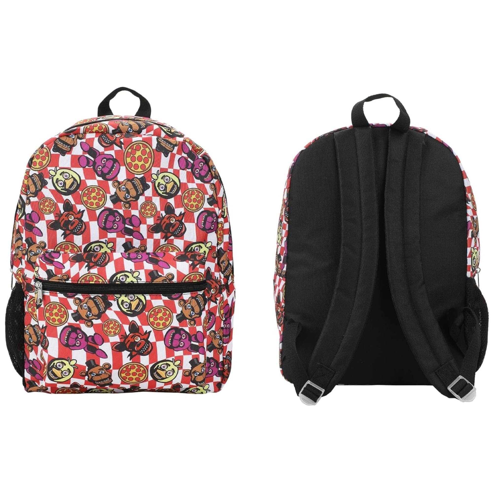 Alt View 2. Disney - Five Nights at Freddy's 16" Red Checkered with Pizza Nylon School Backpack for Kids, with a front Pocket - Assorted Pre-Pack.