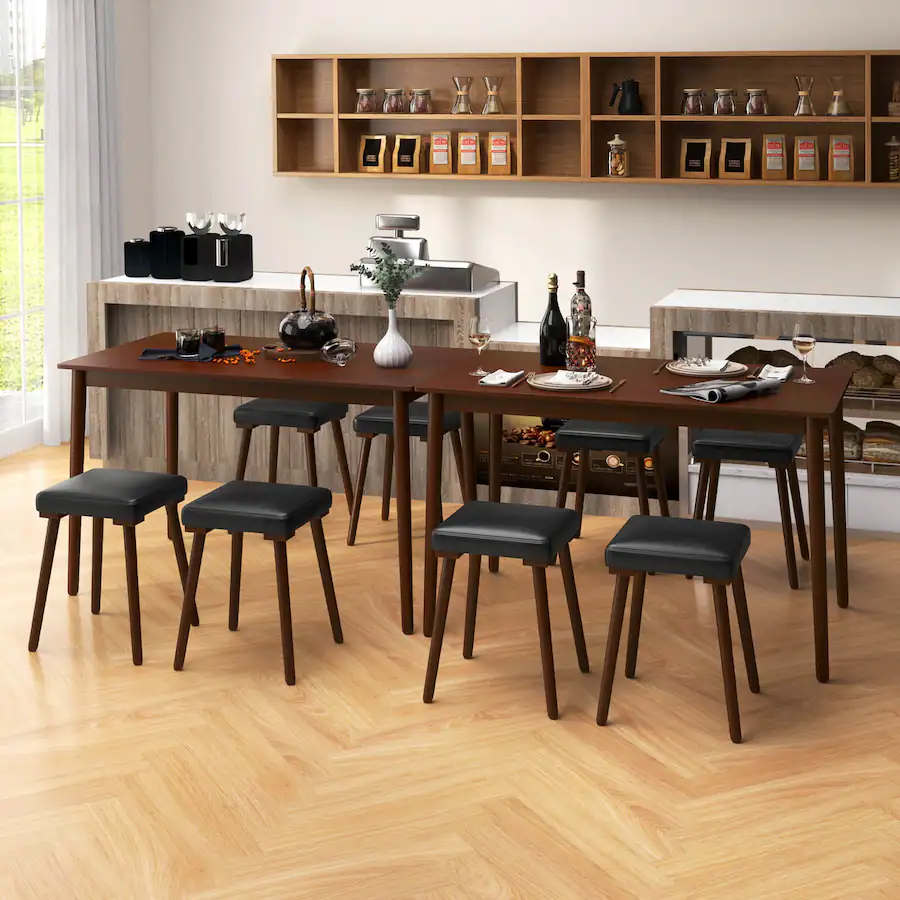 Costway 5 PCS Dining Table Set for 4 w/4 Upholstered Stools Rubber Wood ...