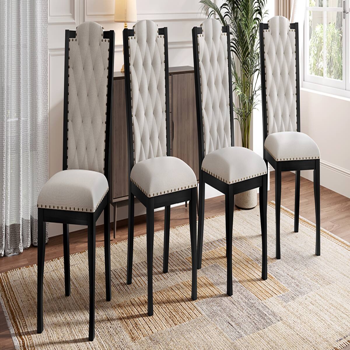 Alt View 6. Loheer - Loheer 6 Piece Dining Table Set with Bench, 60 Inch Rectangular Table and Upholstered Chairs, Black - Black.