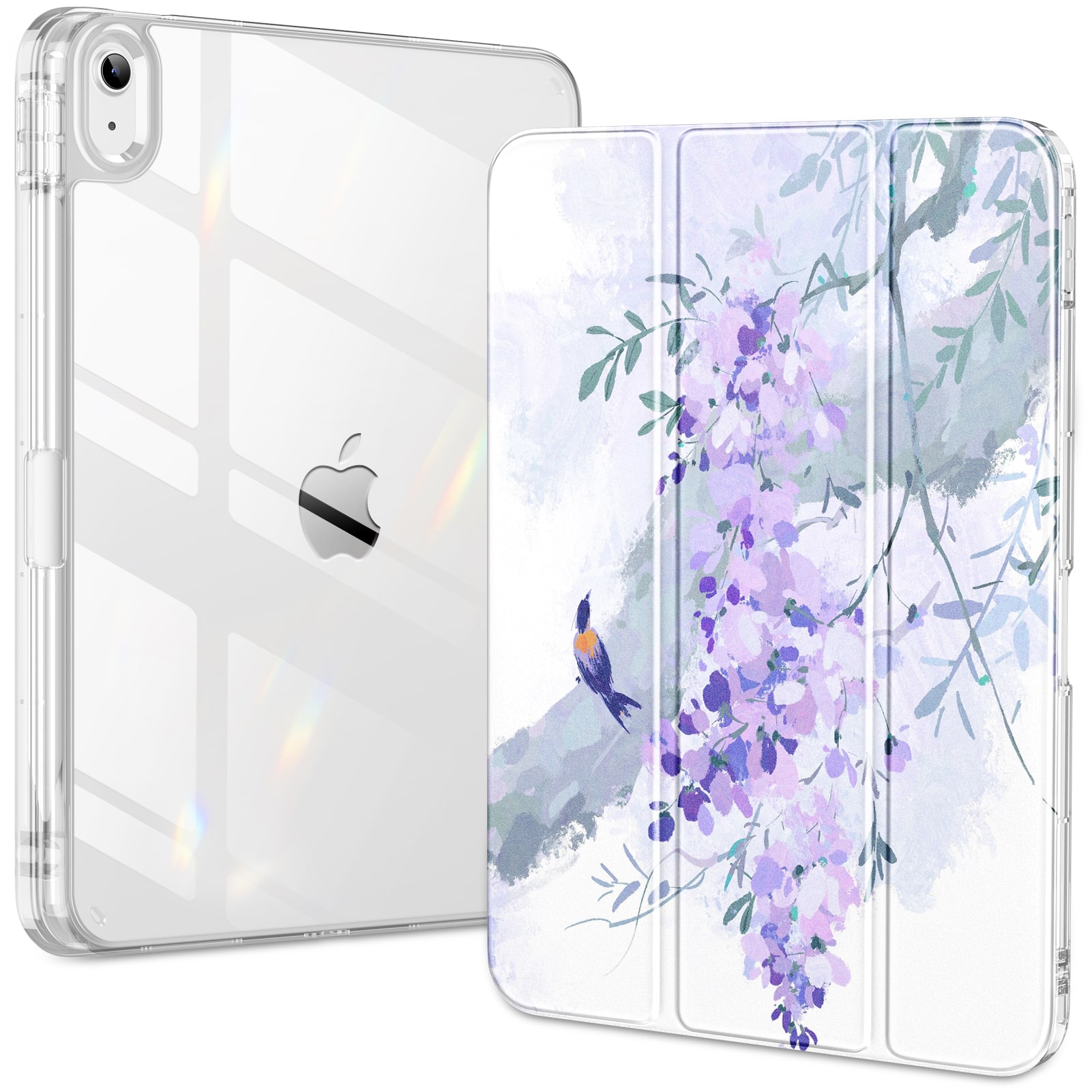 Front. DTTO - Case for iPad (A16)/10th Gen (2025/2022), clear hard back, soft TPU frame, slim trifold stand,  auto wake/sleep - Wisteria.