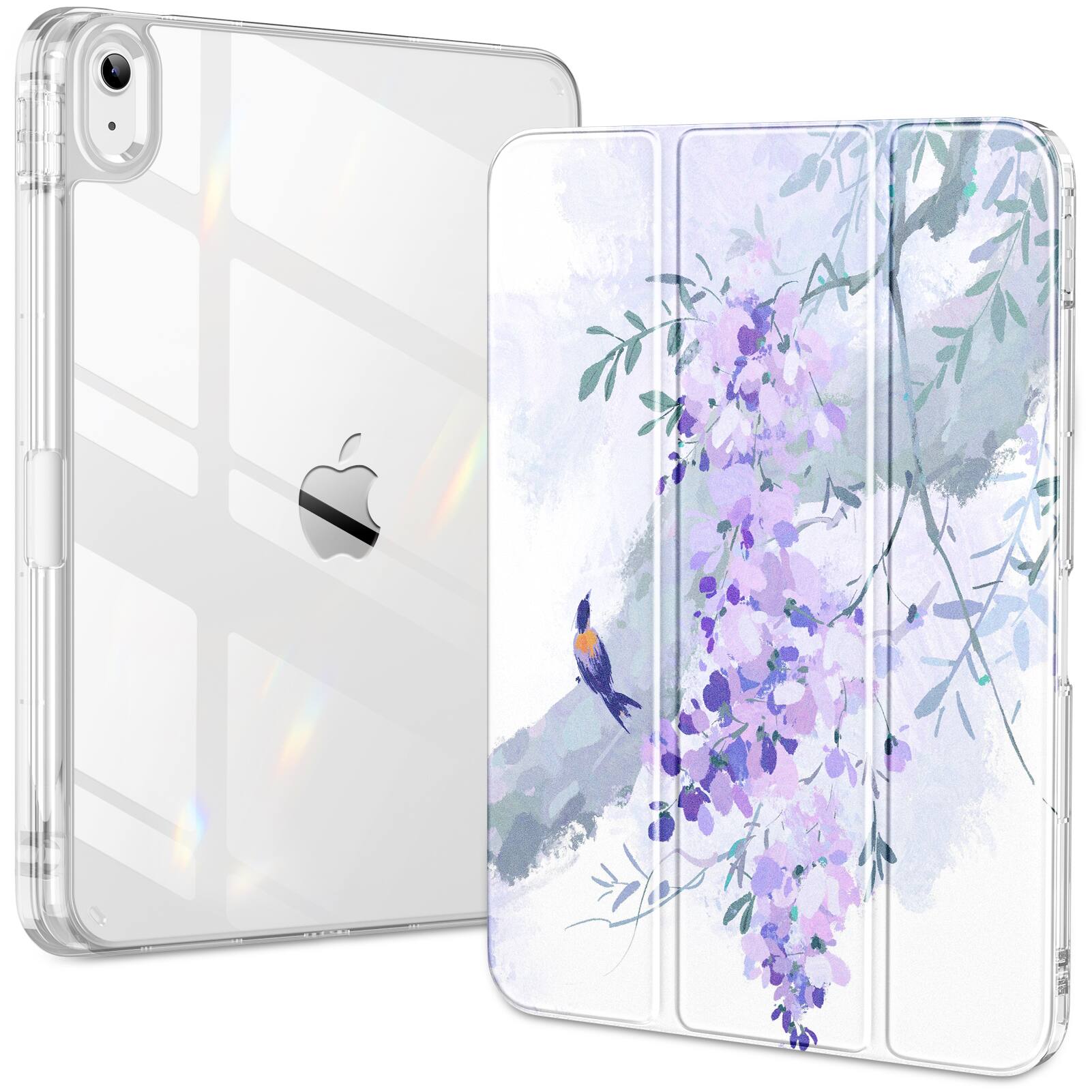 DTTO - Case for iPad (A16)/10th Gen (2025/2022), clear hard back, soft TPU frame, slim trifold stand, auto wake/sleep - Wisteria