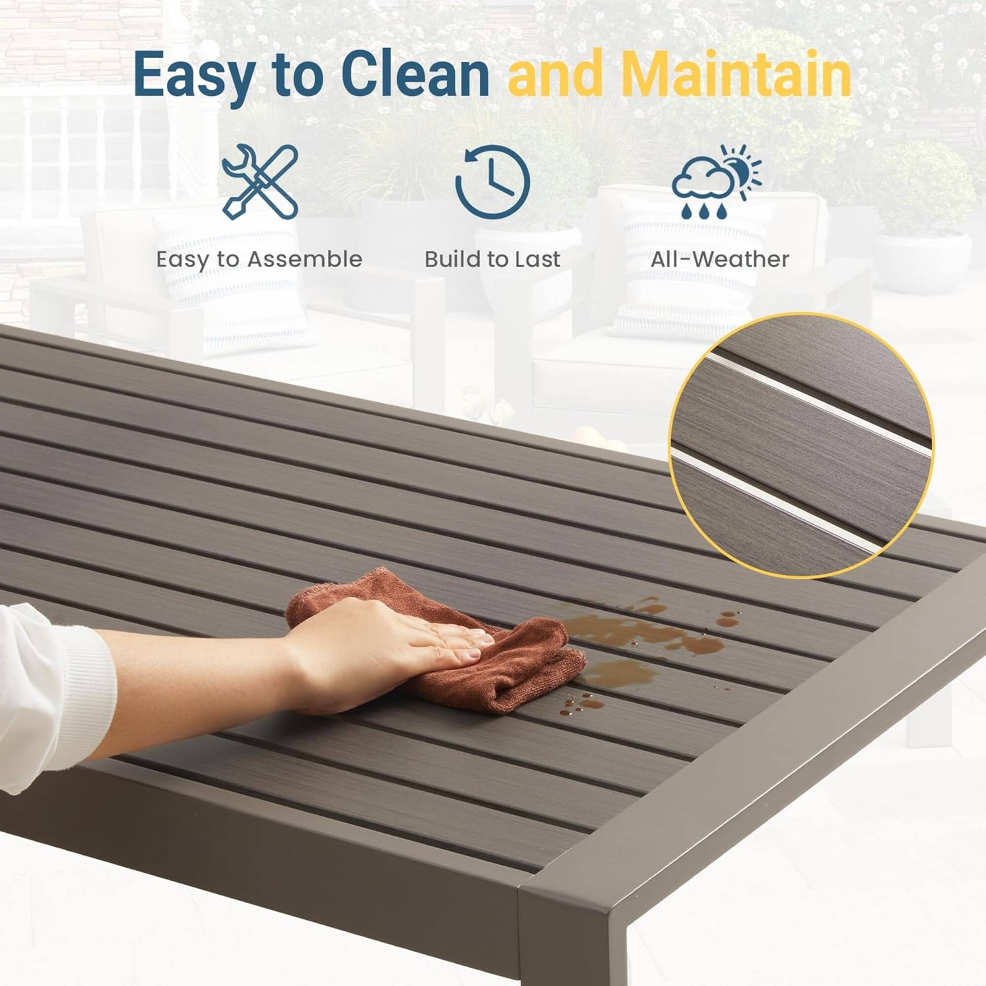 Easy to Clean and Maintain  
Easy to Assemble  
Build to Last  
All-Weather