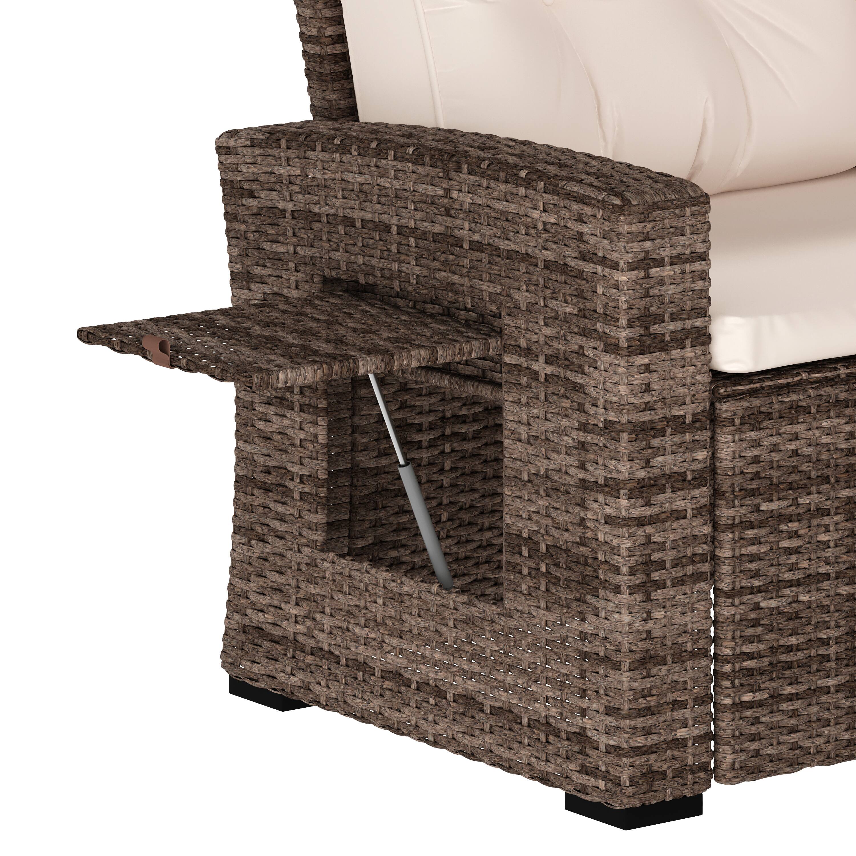 Alt View 10. Emma + Oliver - Indoor/Outdoor Dining Table/L-Shaped Sofa Conversation Set - Beige Cushions/Brown Frame.