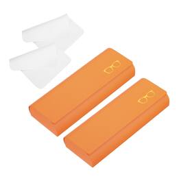 Unique Bargains - 2pcs Hard Shell Eyeglasses Case Leather with Cloth Lightweight PU for Sunglasses - Orange