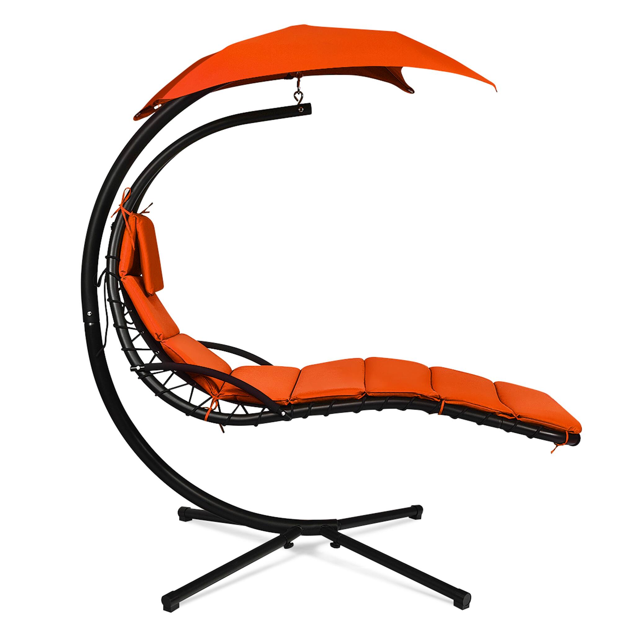 Alt View 5. Gymax - Gymax Patio Hammock Swing Chair Hanging Chaise w/ Cushion Pillow Canopy Orange - Orange.