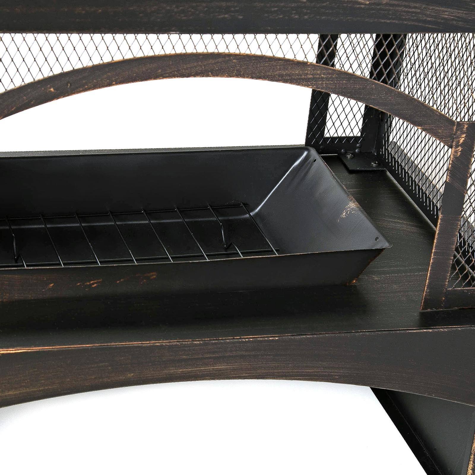 Alt View 6. Spaco - 37" Rectangular Metal Outdoor Fireplace, Built-in Log Storage and Poker for Patio Garden - Antique Brass.