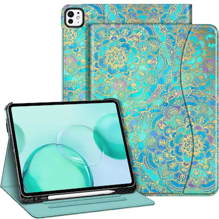 Front. Kitcheniva - Stand Case For iPad Pro M4 2024 Folio Cover With Pencil Holder 13 Inch Blue Shades - Blue Shades.