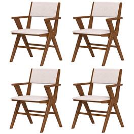 Gymax - Wooden Dining Chair Set of 4 w/ Rubber Wood Frame Padded Seat & Back Armrests - Walnut