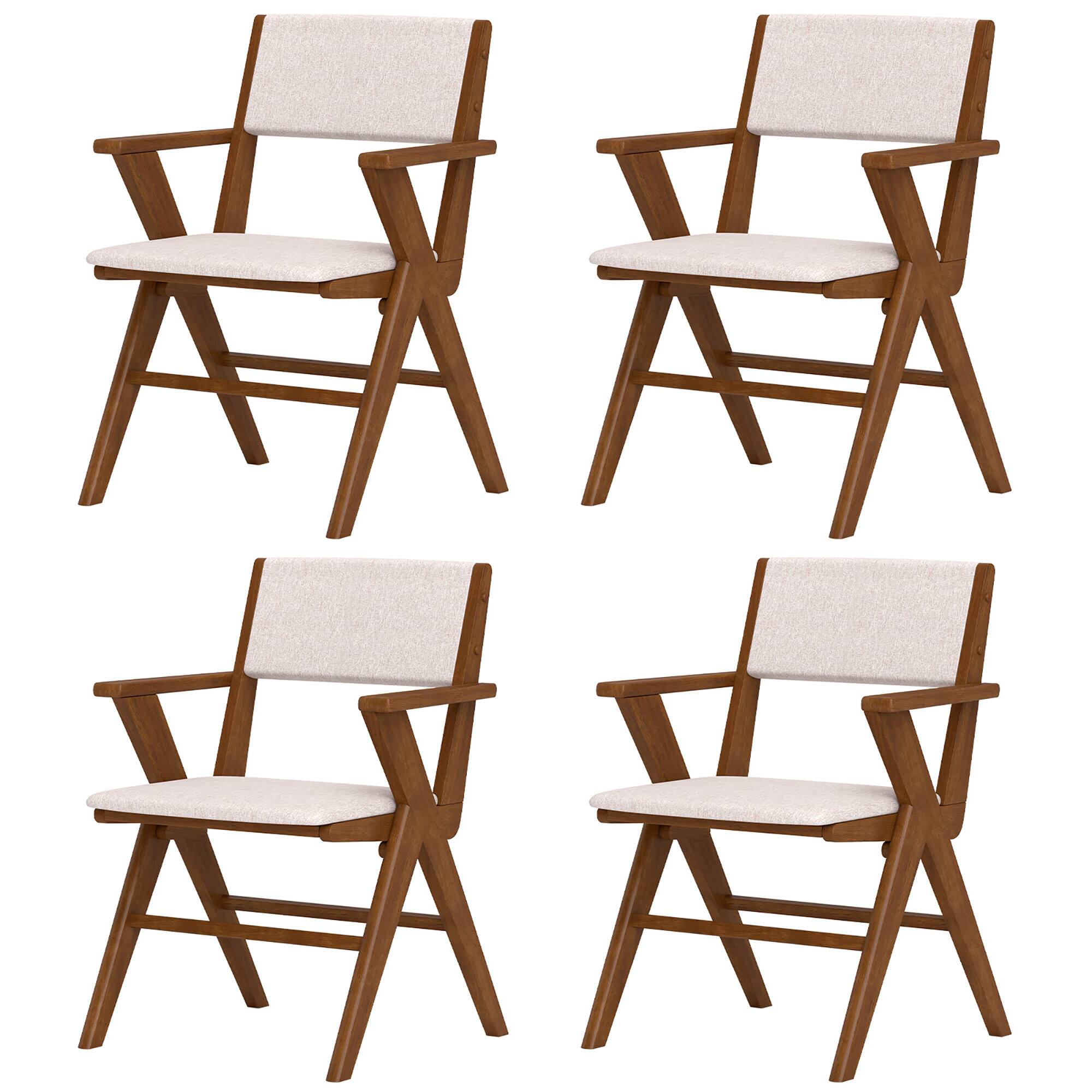 Gymax - Wooden Dining Chair Set of 4 w/ Rubber Wood Frame Padded Seat & Back Armrests - Walnut