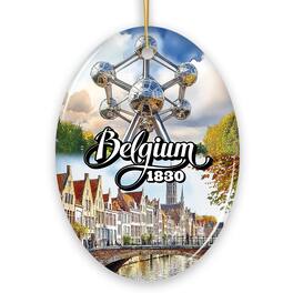 OrnamentallyYou - Charming Belgium Christmas Ornament Iconic Landmarks and Heritage Gift for Travel Lovers Oval - Multi-colored
