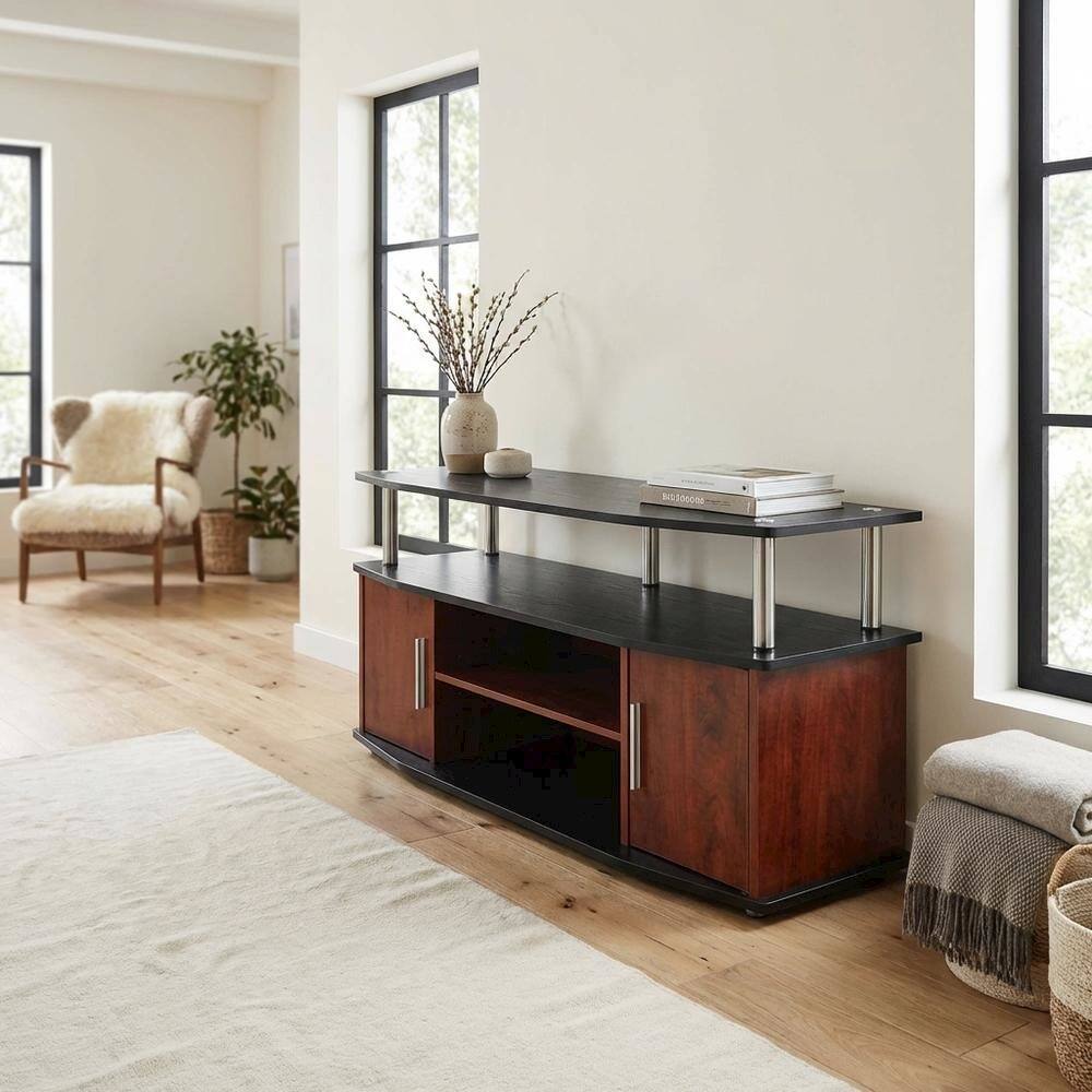Alt View 1. FurniFact - Cherry/Black TV Stand with Cabinets and Shelves for 55-Inch TVs - Multi.