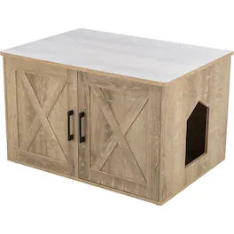 TRIXIE - XL Farmhouse Litter Box Enclosure, Hidden Litter Box Cabinet or End Table - Gray