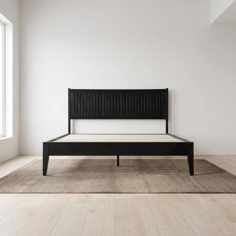Alt View 4. FurniFact - Solid Wood Platform Bed - Ebony Oak.