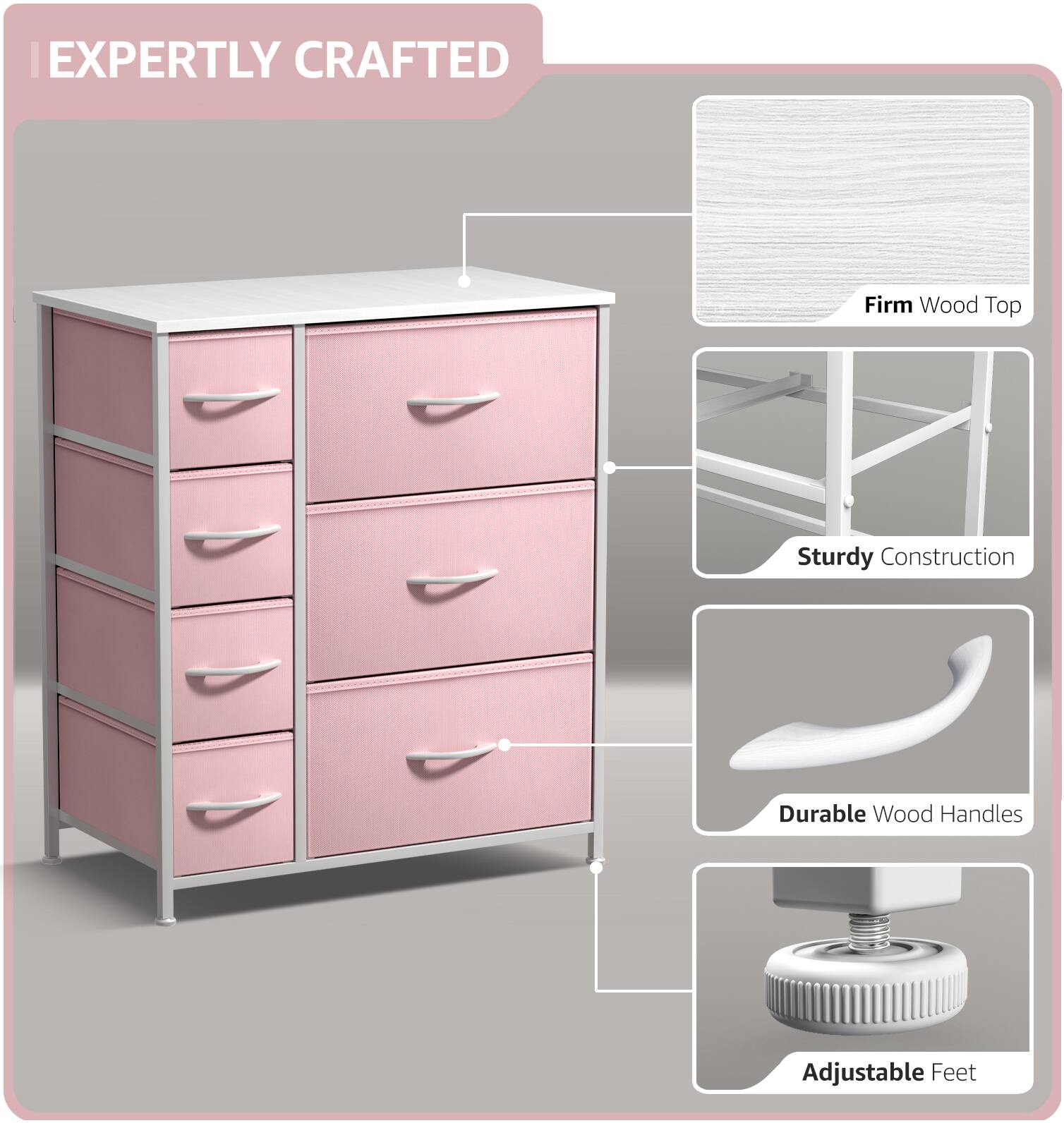 EXPERTLY CRAFTED

- Firm Wood Top
- Sturdy Construction
- Durable Wood Handles
- Adjustable Feet