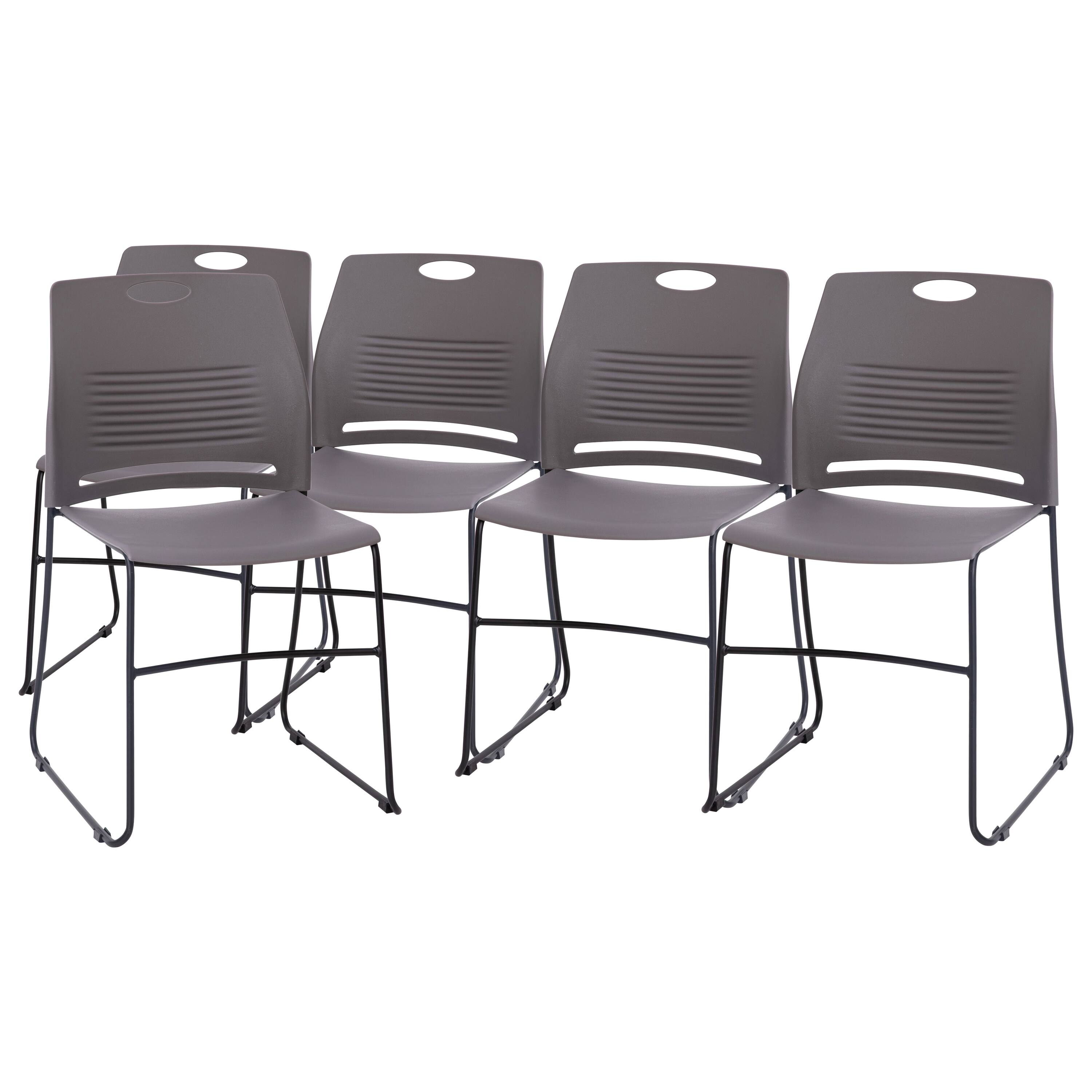 Emma + Oliver - Heavy Duty 660 lb. Capacity Plastic Stack Chair with Steel Sled Base Frame - Gray