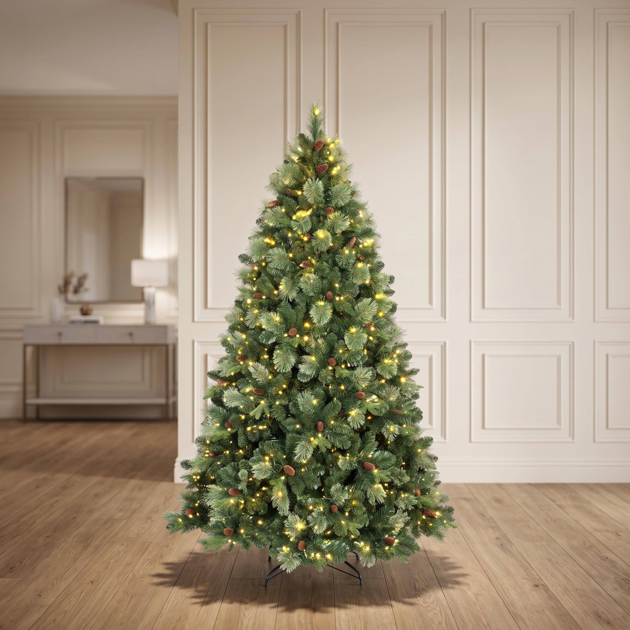 Alt View 6. Forest'nSky - 5 ft. Pre-Lit Artificial Christmas Tree with 647 Tips, 200 Warm White LED Lights, 43 Pine Cones - Green.