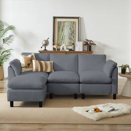 Electra Tech Xpress - Modern L-Shaped Chenille Upholstered Sectional Couch for Living Room, 3 Seater Cloud Sofa with Ottoman - Gray