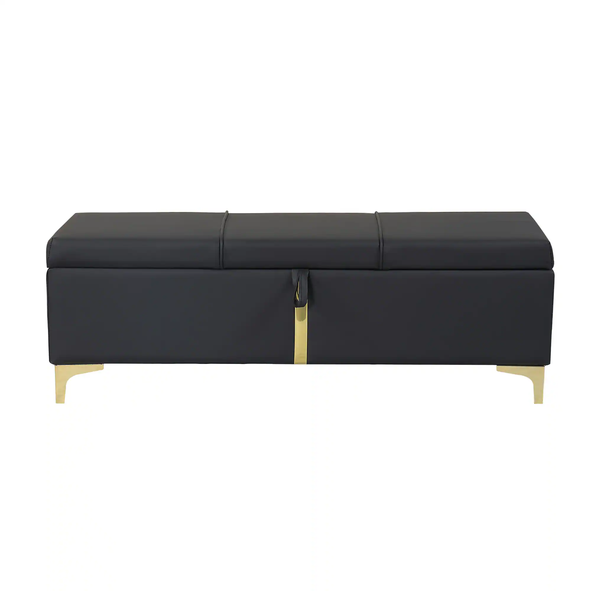 Back. GOODSILO - Elegant Upholstered Storage Ottoman Bench with Metal Legs - Black.