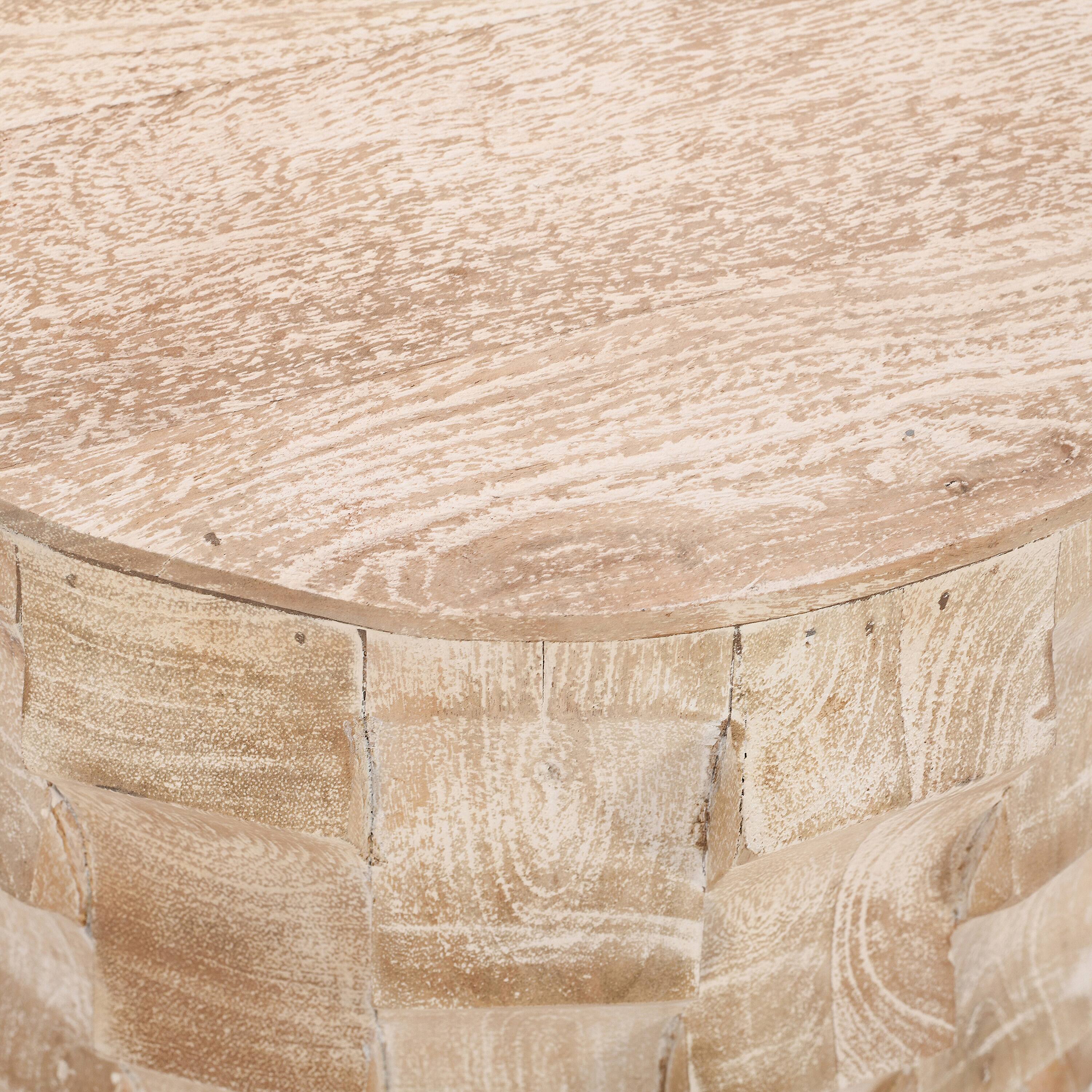 Alt View 2. Manhattan Lane - 20 Inch Side End Table, Round Drum Shape with 3D Textured Design - White.