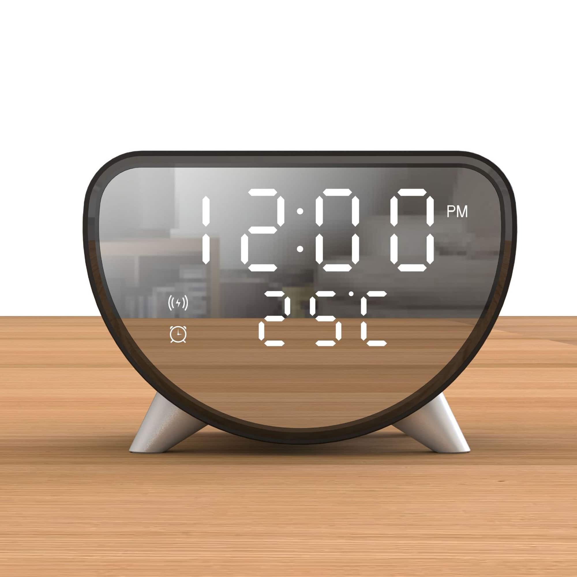 YONWAY - Alarm Clock Wireless Charger with Temperature Display, 15W Charging Station, Multifunctional Digital Clock Phone Charger