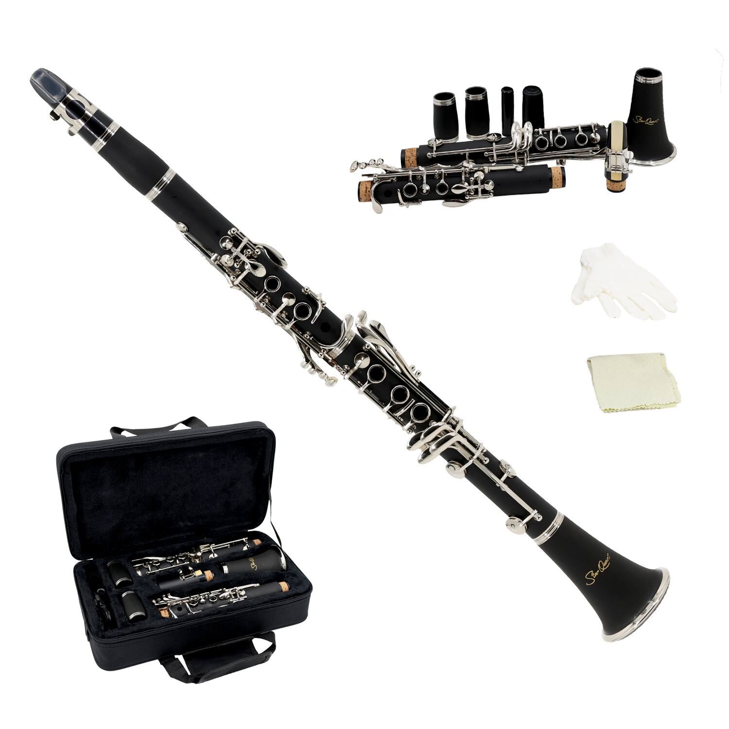StarQuest - Bb Clarinet Durable ABS Body with 17 Nickel-Plated Keys, Ideal for Beginners to Experienced Musicians - Black