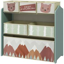 Qaba - Storage Organizer with 6 Storage Bins and 3-Tier Bookshelf, Toy Storage Shelf for Bedroom - Green