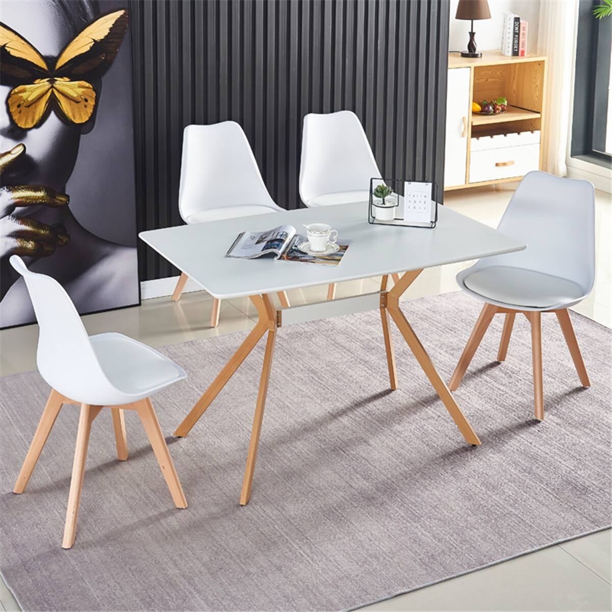 Alt View 3. Loheer - Loheer Modern White Dining Table with MDF Top and Metal Legs - White.