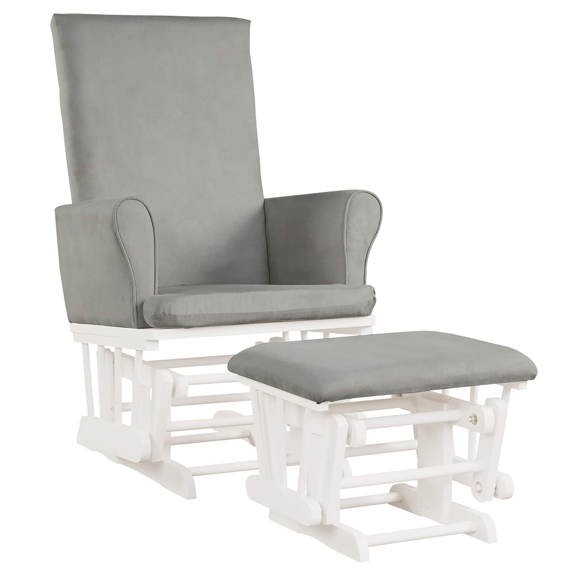 Costway - Baby Nursery Relax Rocker Rocking Chair Glider & Ottoman Set w/Cushion 3-6 Years - Gray