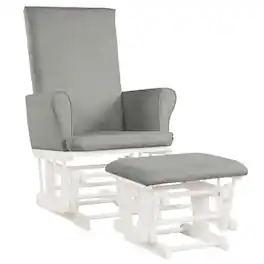 Costway - Baby Nursery Relax Rocker Rocking Chair Glider & Ottoman Set w/Cushion 3-6 Years - Gray