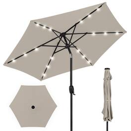 Best Choice Products - 7.5ft Outdoor Solar Patio Umbrella for Deck, Pool w/ Tilt, Crank, LED Lights - Beige