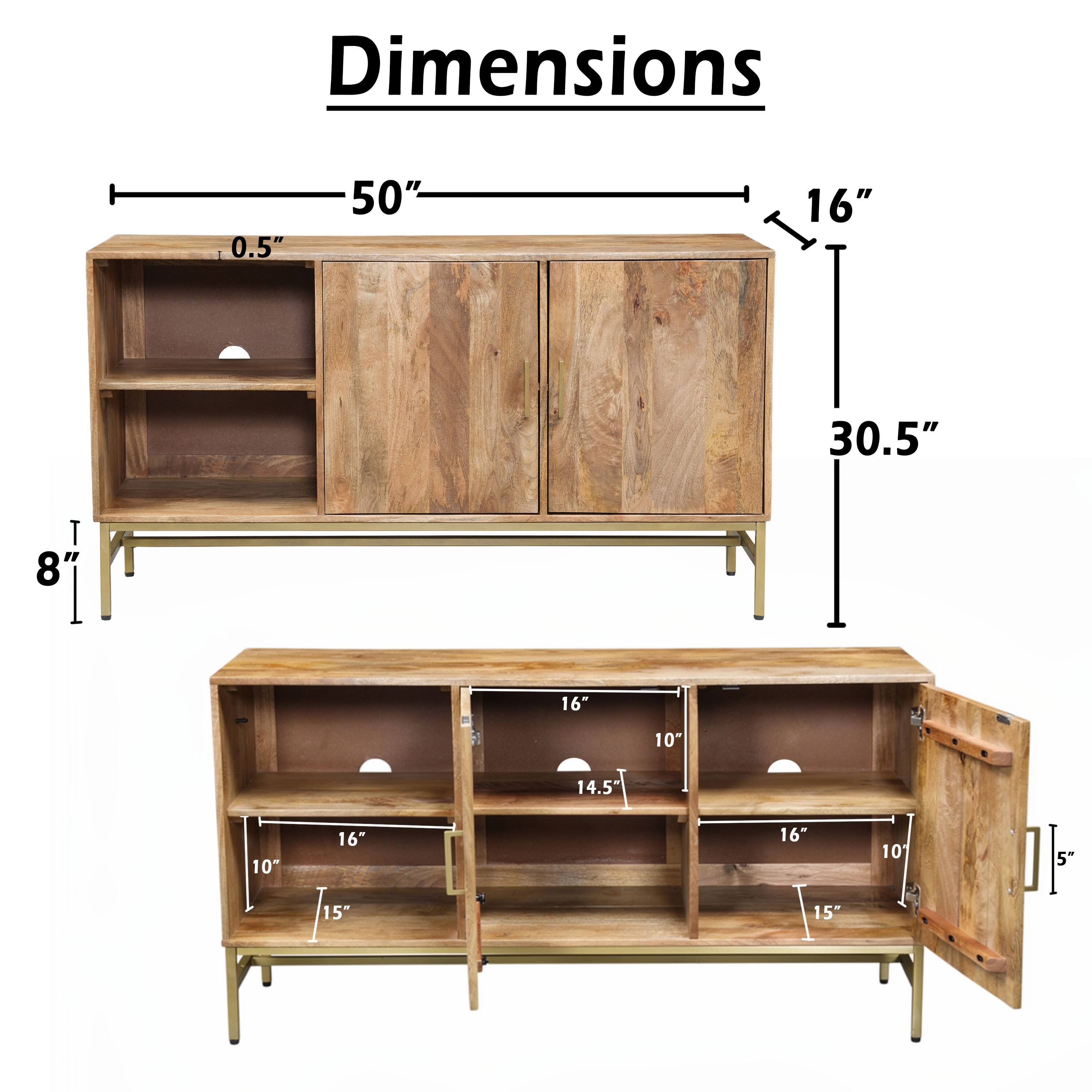 Dimensions: 50" x 16" x 30.5"  
T: 8"  
F: 5"  
10" x 16" x 15"  
14.5" x 16" x 10"