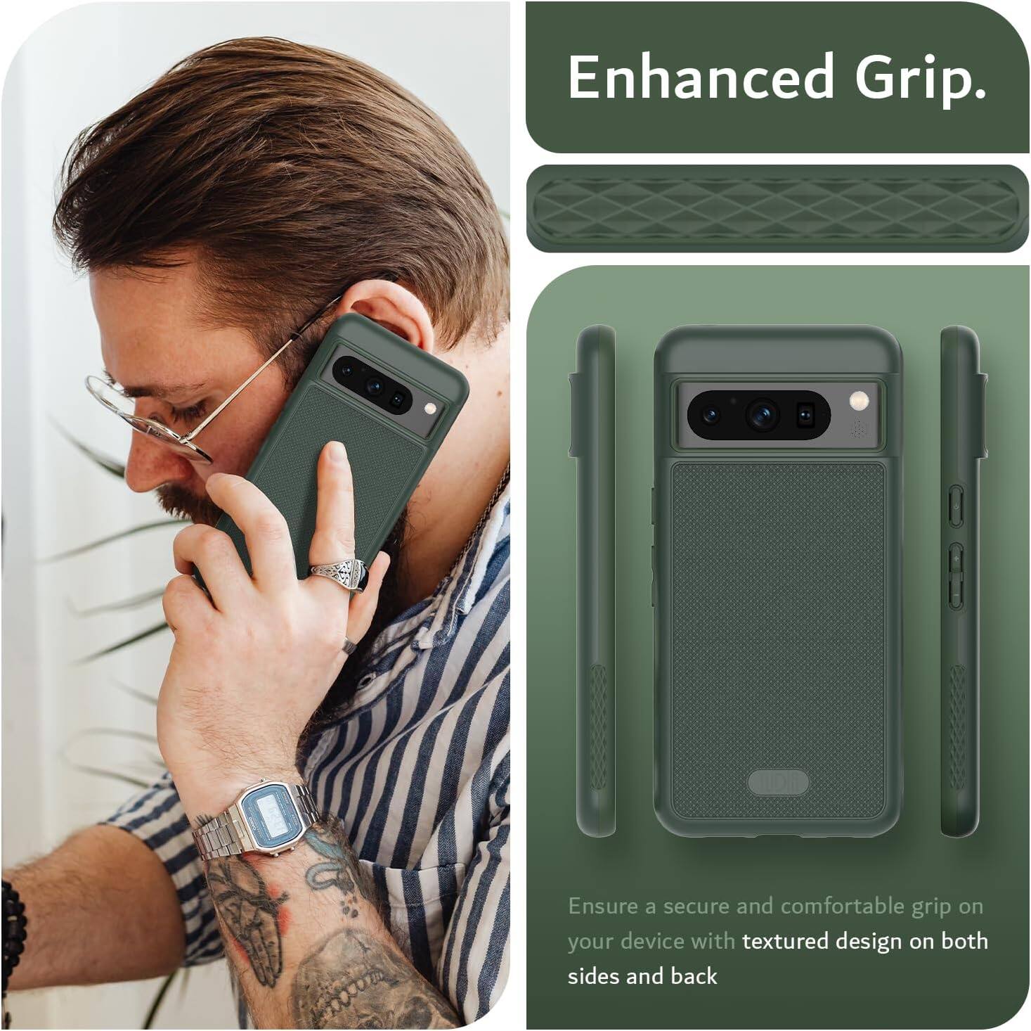 Enhanced Grip.

Ensure a secure and comfortable grip on your device with textured design on both sides and back.