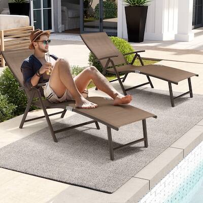 Alt View 3. Crestlive Products - Crestlive Products 2pc Aluminum Frame Foldable Patio Chaise Lounge Chair - Brown.