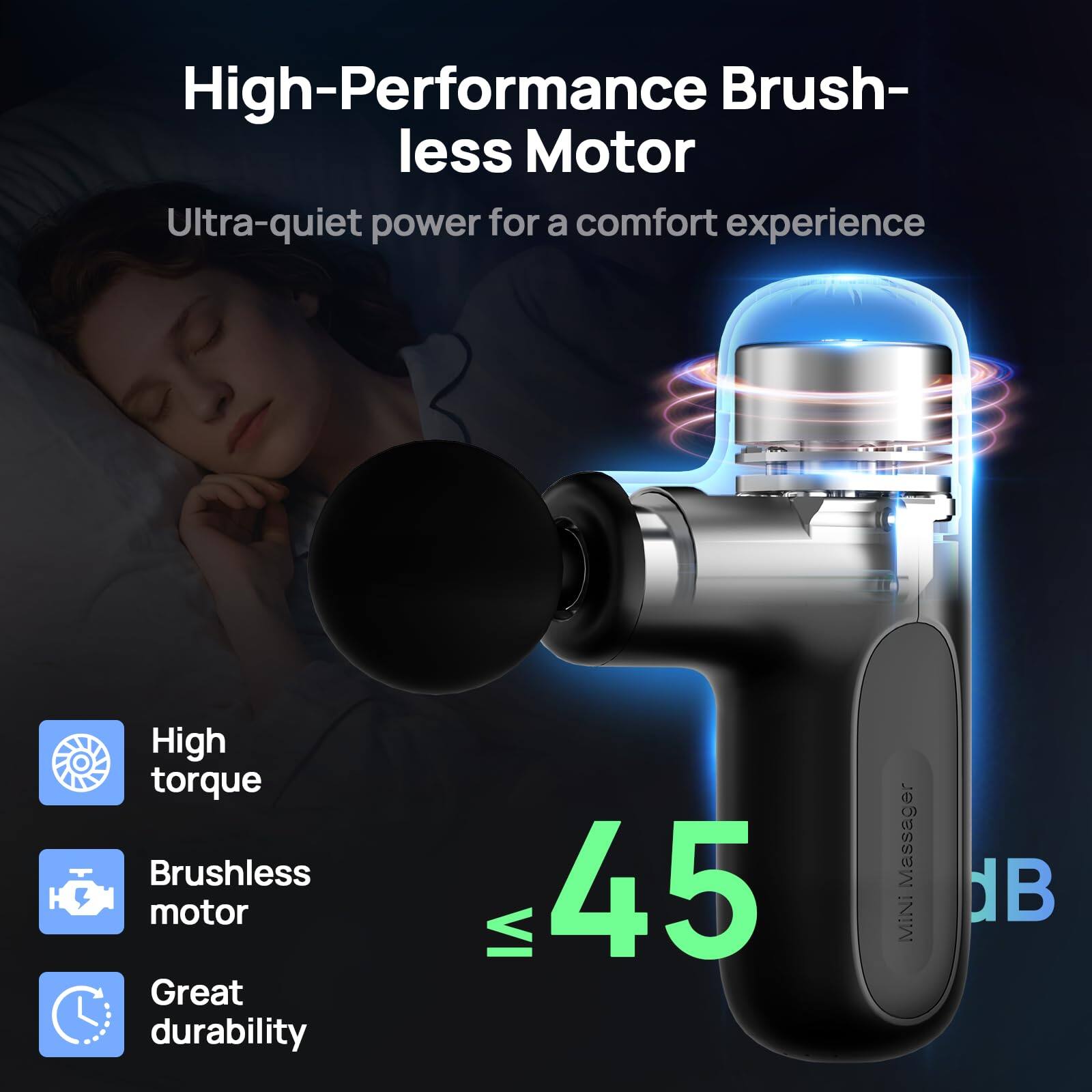 High-Performance Brushless Motor  
Ultra-quiet power for a comfort experience  

- High torque  
- Brushless motor  
- Great durability  

≤ 45 dB