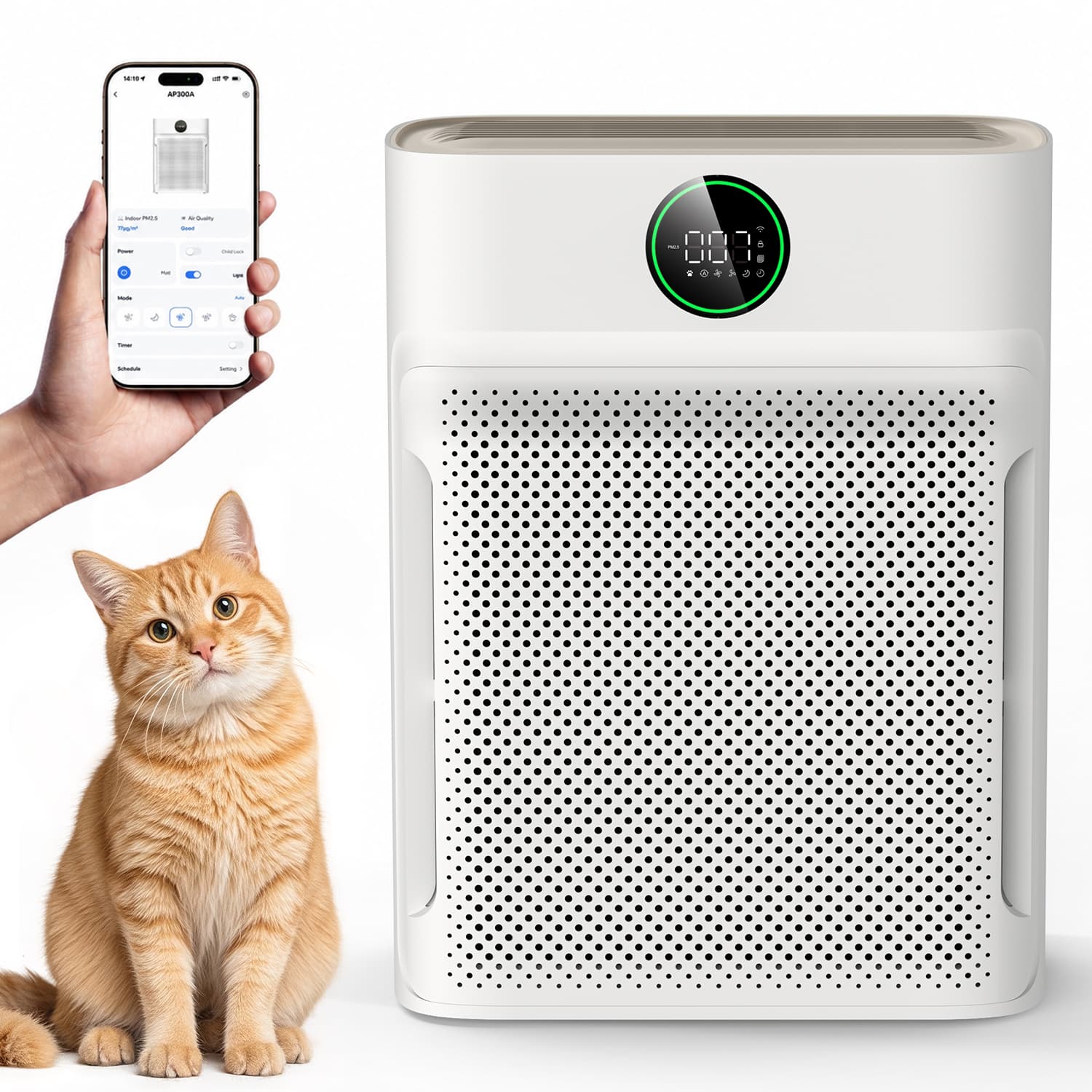 Teendow - Whole House Air Purifier, 3500 Sq Ft, Smart Air Purifier with 3stages,Removes Smoke,Pets Hair, Dust, Allergens - White